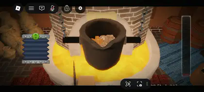 The Forge smelting mini-game showing player pumping bellows to heat the crucible in Roblox